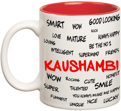 

Huppme Good Personality Kaushambi Inner Red Ceramic Mug(350 ml), Red;white