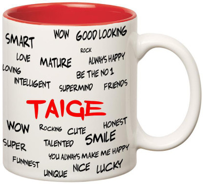 Huppme Good Personality Taige Inner Red Ceramic Mug(350 ml), Red;white