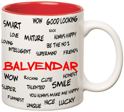 

Huppme Good Personality Balvendar Inner Red Ceramic Mug(350 ml), Red;white