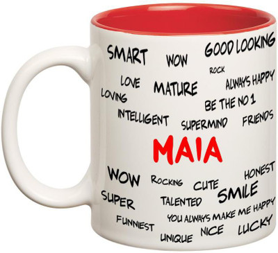Huppme Good Personality Maia Inner Red Ceramic Mug(350 ml), Red;white