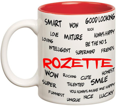 Huppme Good Personality Rozette Inner Red Ceramic Mug(350 ml), Red;white