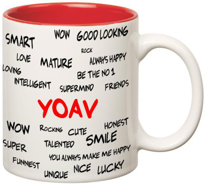 

Huppme Good Personality Yoav Inner Red Ceramic Mug(350 ml), Red;white