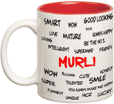 

Huppme Good Personality Murli Inner Red Ceramic Mug(350 ml), Red;white