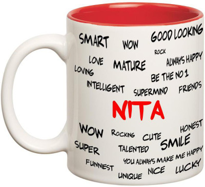 

Huppme Good Personality Nita Inner Red Ceramic Mug(350 ml), Red;white