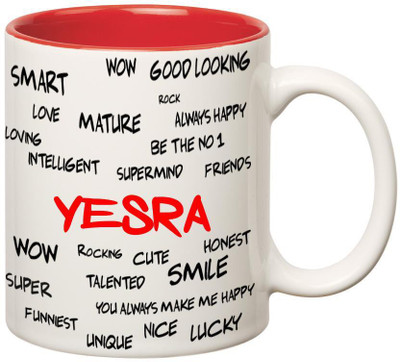 Huppme Good Personality Yesra Inner Red Ceramic Mug(350 ml), Red;white