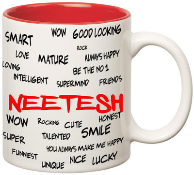 

Huppme Good Personality Neetesh Inner Red Ceramic Mug(350 ml), Red;white