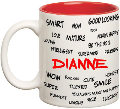 Huppme Good Personality Dianne Inner Red Ceramic Mug(350 ml), Red;white