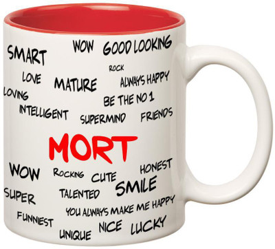 

Huppme Good Personality Mort Inner Red Ceramic Mug(350 ml), Red;white