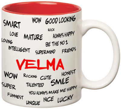 Huppme Good Personality Velma Inner Red Ceramic Mug(350 ml), Red;white
