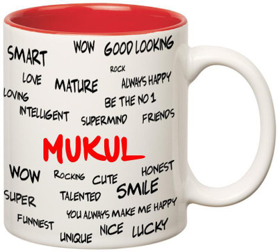 

Huppme Good Personality Mukul Inner Red Ceramic Mug(350 ml), Red;white