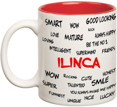 

Huppme Good Personality Ilinca Inner Red Ceramic Mug(350 ml), Red;white