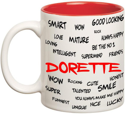 

Huppme Good Personality Dorette Inner Red Ceramic Mug(350 ml), Red;white