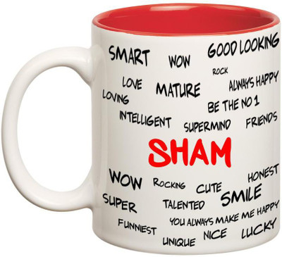 

Huppme Good Personality Sham Inner Red Ceramic Mug(350 ml), Red;white
