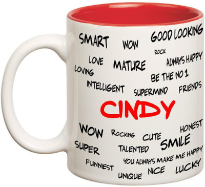 

Huppme Good Personality Cindy Inner Red Ceramic Mug(350 ml), Red;white