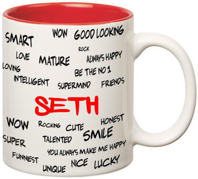 

Huppme Good Personality Seth Inner Red Ceramic Mug(350 ml), Red;white