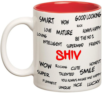

Huppme Good Personality Shiv Inner Red Ceramic Mug(350 ml), Red;white