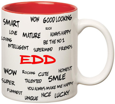 

Huppme Good Personality Edd Inner Red Ceramic Mug(350 ml), Red;white