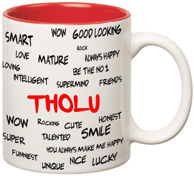 

Huppme Good Personality Tholu Inner Red Ceramic Mug(350 ml), Red;white