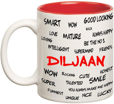 

Huppme Good Personality Diljaan Inner Red Ceramic Mug(350 ml), Red;white