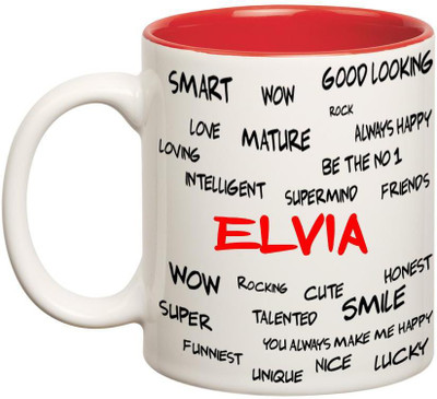 

Huppme Good Personality Elvia Inner Red Ceramic Mug(350 ml), Red;white