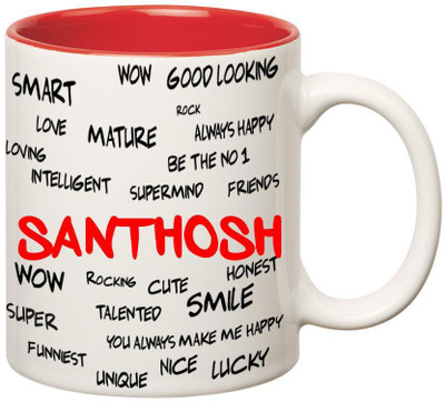

Huppme Good Personality Santhosh Inner Red Ceramic Mug(350 ml), Red;white
