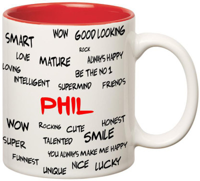 

Huppme Good Personality Phil Inner Red Ceramic Mug(350 ml), Red;white