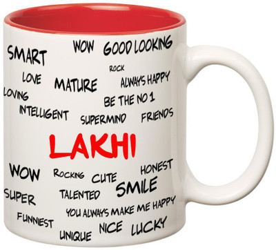 

Huppme Good Personality Lakhi Inner Red Ceramic Mug(350 ml), Red;white