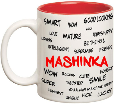 

Huppme Good Personality Mashinka Inner Red Ceramic Mug(350 ml), Red;white