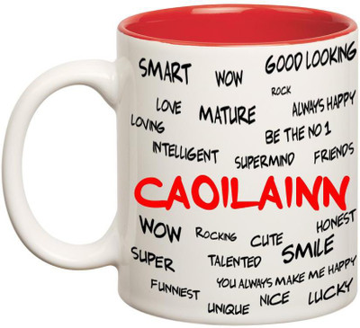 

Huppme Good Personality Caoilainn Inner Red Ceramic Mug(350 ml), Red;white