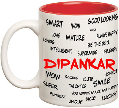 

Huppme Good Personality Dipankar Inner Red Ceramic Mug(350 ml), Red;white