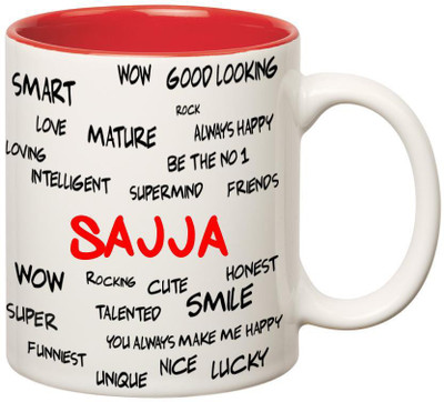 

Huppme Good Personality Sajja Inner Red Ceramic Mug(350 ml), Red;white