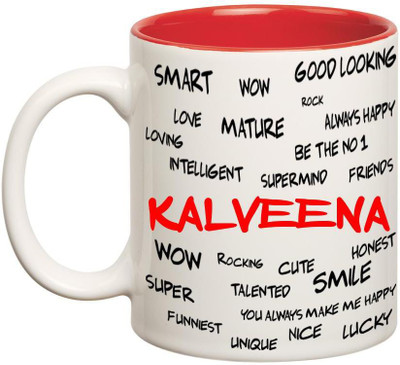 

Chanakya Good Personality Kalveena Inner Red Cofffee Name Ceramic Mug(350 ml), Red;white