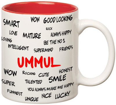 

Huppme Good Personality Ummul Inner Red Ceramic Mug(350 ml), Red;white