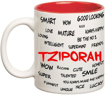

Chanakya Good Personality Tziporah Inner Red Cofffee Name Ceramic Mug(350 ml), Red;white