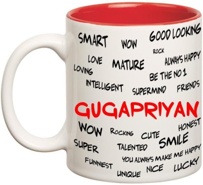 

Huppme Good Personality Gugapriyan Inner Red Ceramic Mug(350 ml), Red;white