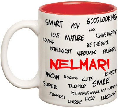 

Chanakya Good Personality Nelmari Inner Red Cofffee Name Ceramic Mug(350 ml), Red;white