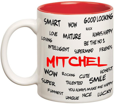 

Chanakya Good Personality Mitchel Inner Red Cofffee Name Ceramic Mug(350 ml), Red;white