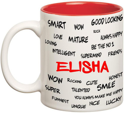 

Huppme Good Personality Elisha Inner Red Ceramic Mug(350 ml), Red;white