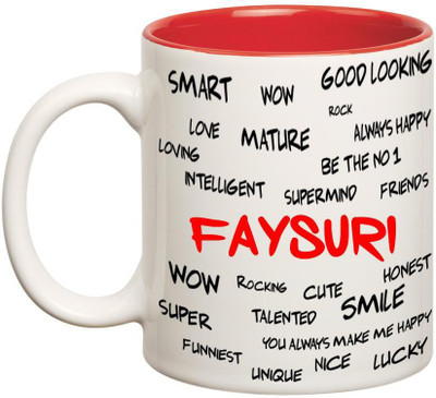 

Huppme Good Personality Faysuri Inner Red Ceramic Mug(350 ml), Red;white