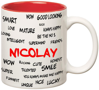 

Huppme Good Personality Nicolay Inner Red Ceramic Mug(350 ml), Red;white