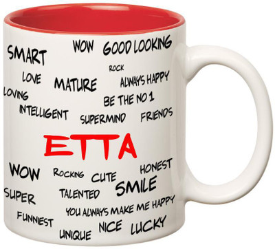 

Huppme Good Personality Etta Inner Red Ceramic Mug(350 ml), Red;white