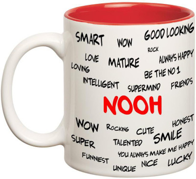 Huppme Good Personality Nooh Inner Red Ceramic Mug(350 ml), Red;white