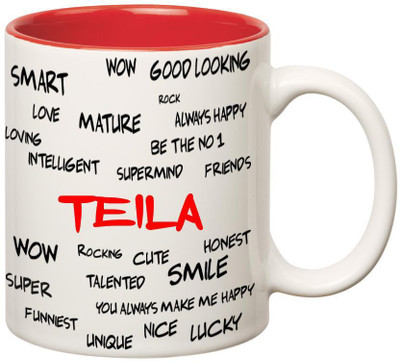

Huppme Good Personality Teila Inner Red Ceramic Mug(350 ml), Red;white
