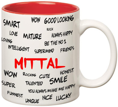 

Huppme Good Personality Mittal Inner Red Ceramic Mug(350 ml), Red;white