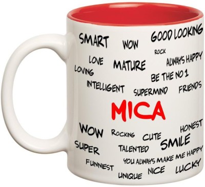 

Huppme Good Personality Mica Inner Red Ceramic Mug(350 ml), Red;white