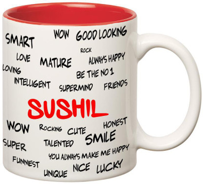 

Huppme Good Personality Sushil Inner Red Ceramic Mug(350 ml), Red;white