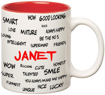 

Huppme Good Personality Janet Inner Red Ceramic Mug(350 ml), Red;white