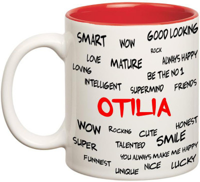 

Huppme Good Personality Otilia Inner Red Ceramic Mug(350 ml), Red;white