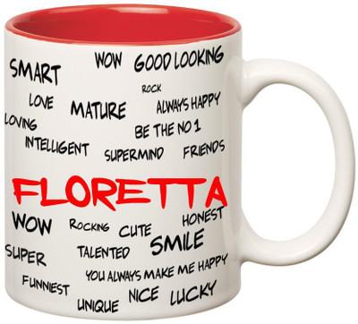 

Huppme Good Personality Floretta Inner Red Ceramic Mug(350 ml), Red;white