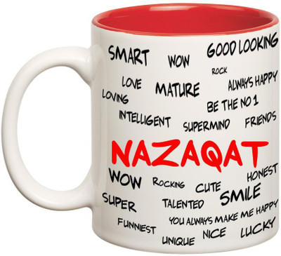 

Huppme Good Personality Nazaqat Inner Red Ceramic Mug(350 ml), Red;white